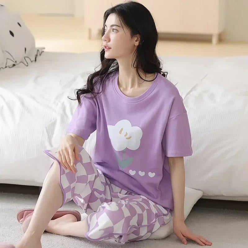 SR-FLOWER PRINTED NIGHT SUIT - LILAC