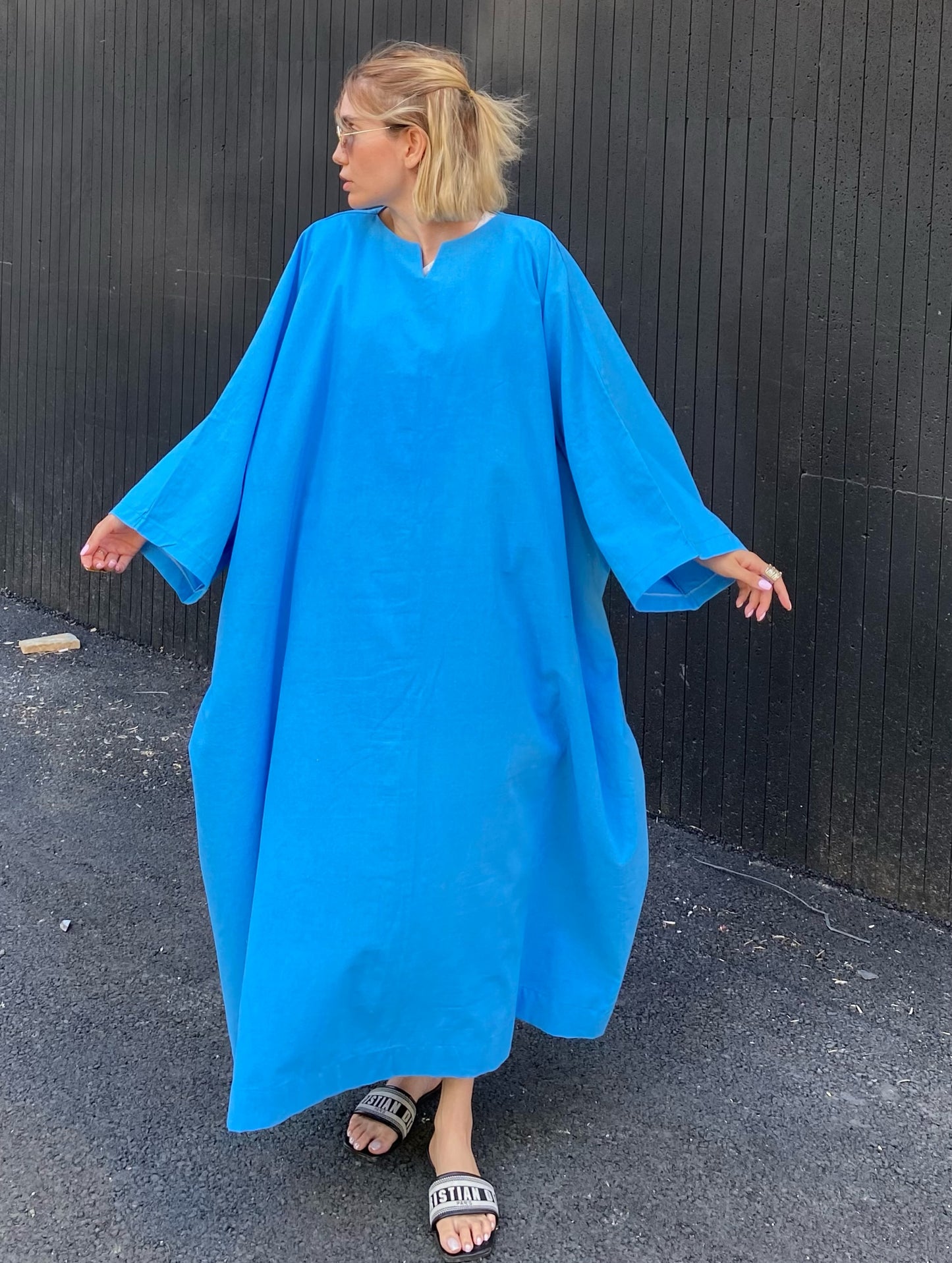 Premium Linen Batwing Kaftan Dress | Oversized Relaxed Fit Maxi Dress for Women SBS-1
