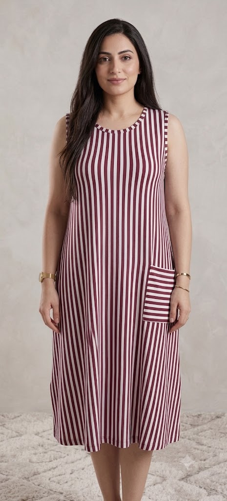 Premium Vertical Stripe Sleeveless Nighty with Pocket SBS-4