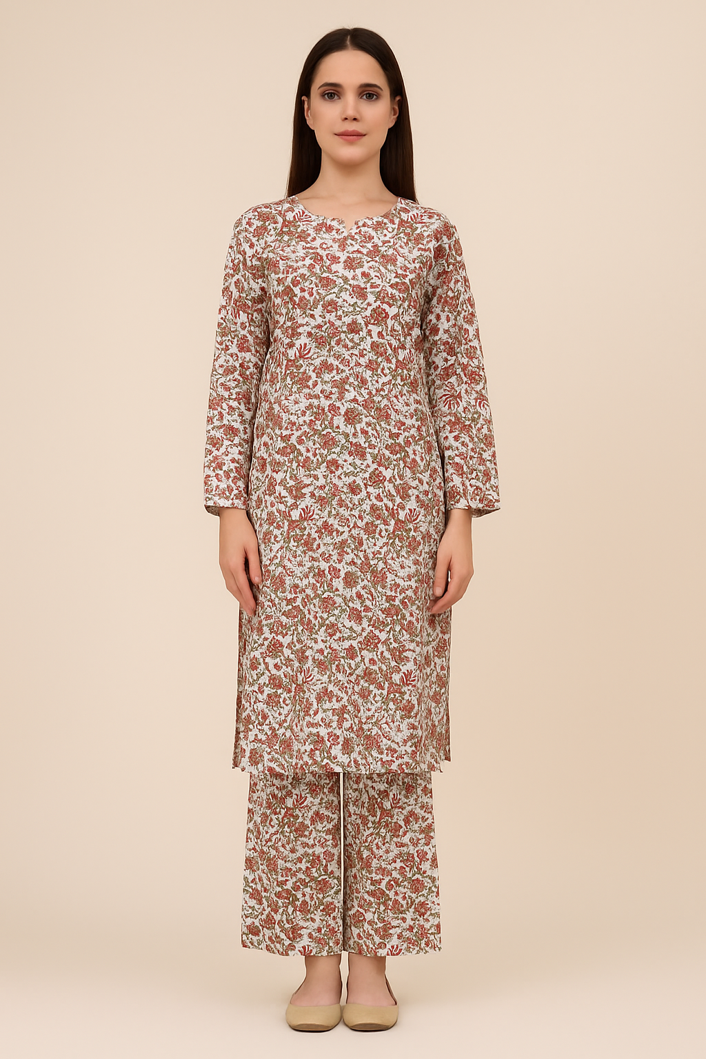 MICRO POLO COTTON- 2 PIECE-Red Flowers US-010