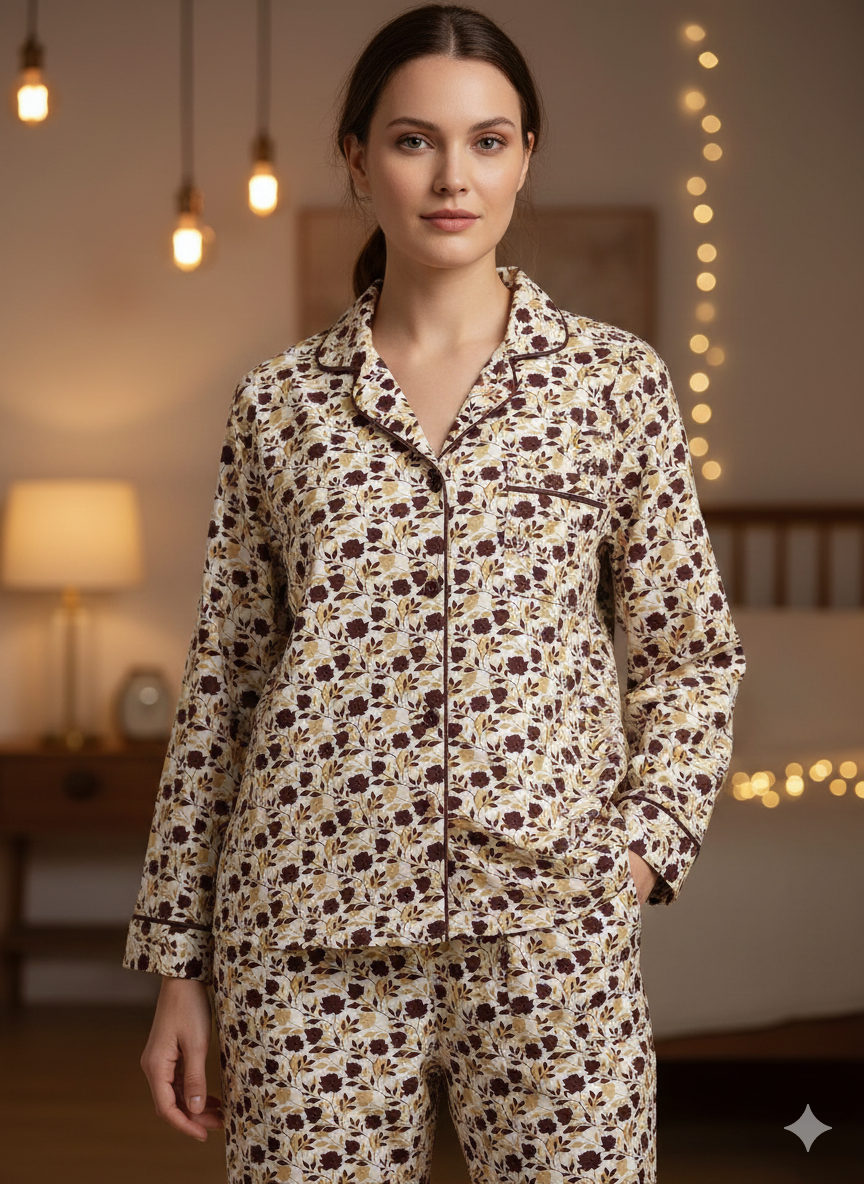Digital Printed Button Down Night Suit - PNS-016