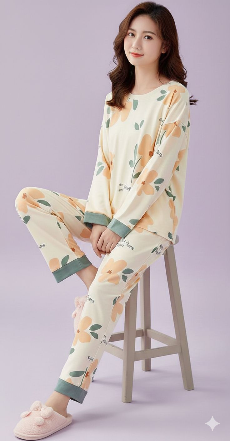 PEACH BLOSSOM PRINTED NIGHT SUIT