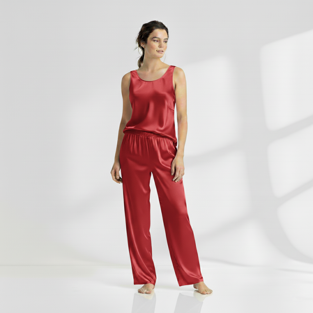 SILK TOP & PAJAMA SET - RED