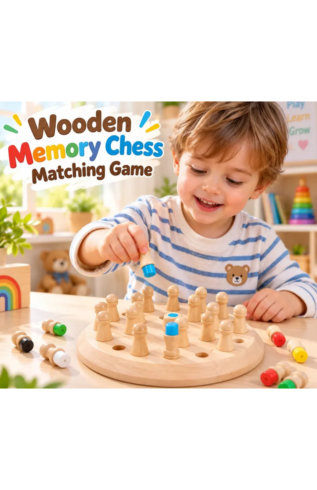 Wooden Memory Chess Matching Game