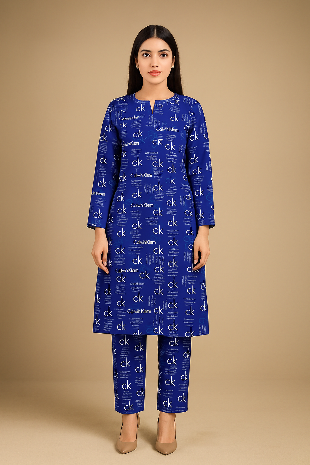 MICRO POLO COTTON- 2 PIECE-Blue With CK Print US-008