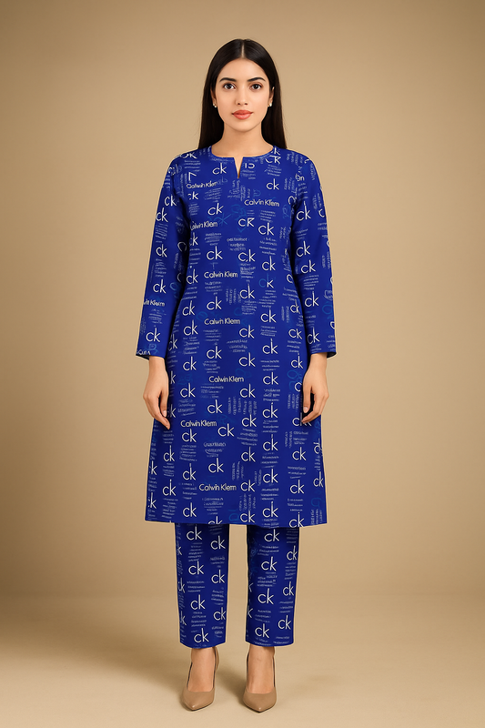 MICRO POLO COTTON- 2 PIECE-Blue With CK Print US-008