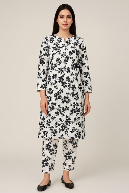MICRO POLO COTTON- 2 PIECE-White and Black Print US-009