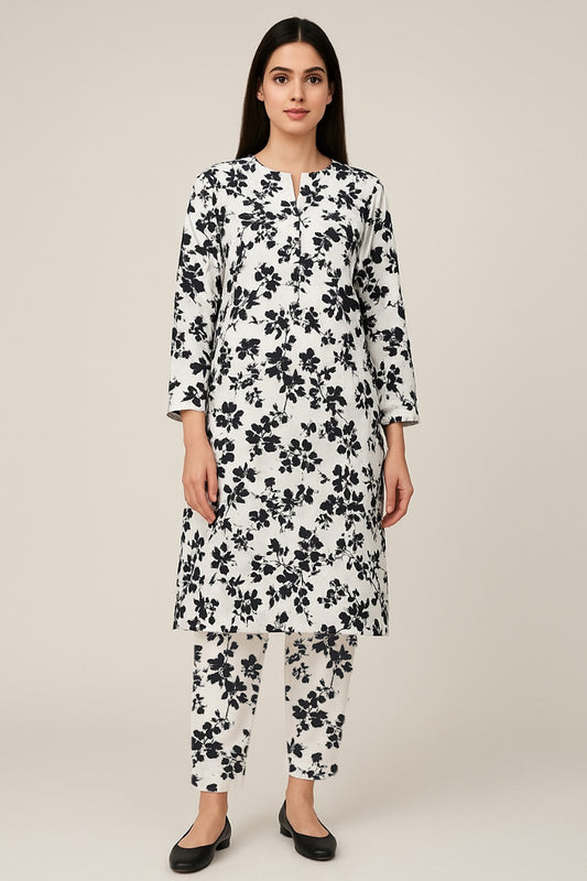 MICRO POLO COTTON- 2 PIECE-White and Black Print US-009