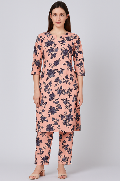 MICRO POLO COTTON- 2 PIECE-Beige With Black Flowers US-019