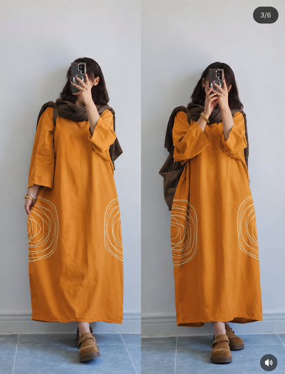 Premium Women's Linen Maxi Dress with Round Embroidery Relaxed Fit SBS-6
