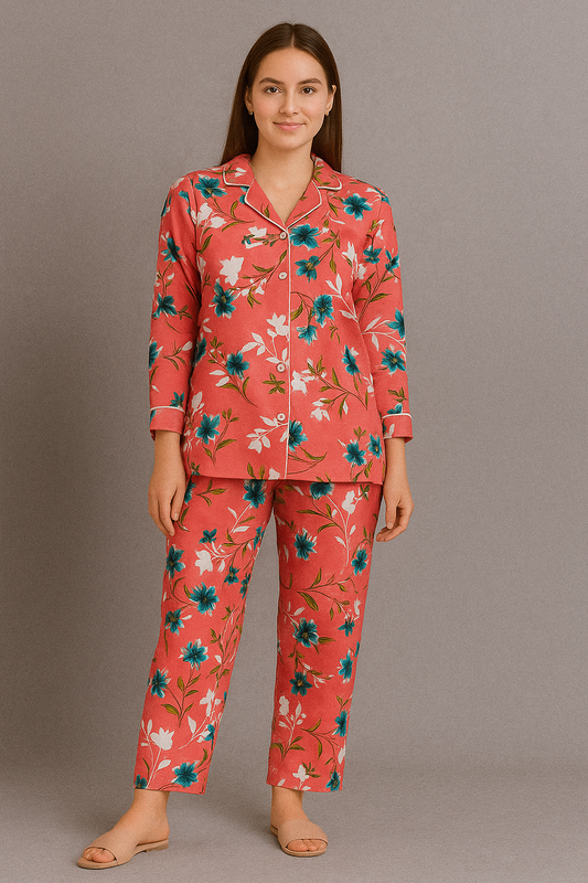 Printed Button Down Night Suit - PNS-010