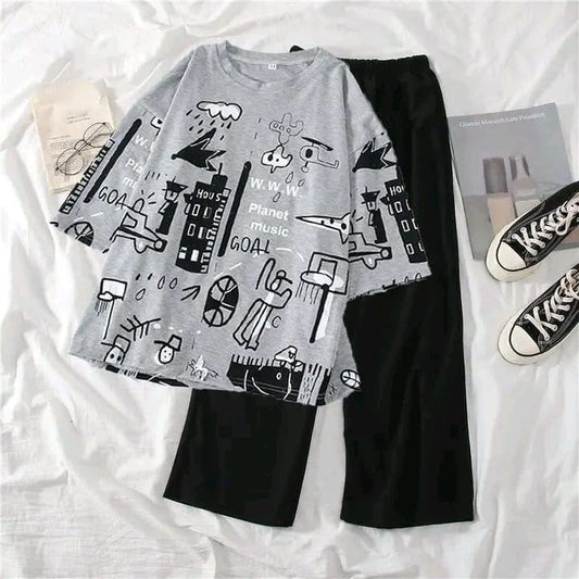 SR-PLANET PRINTED PJ SUIT - GREY