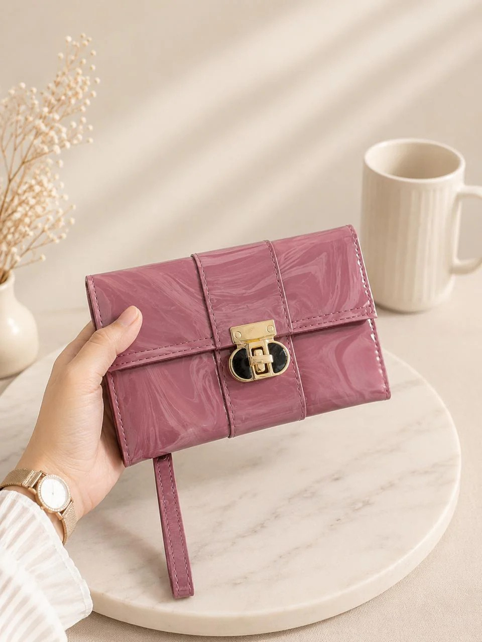 MARBLED CLUTCH SOFT BLUSH ELEGANCE