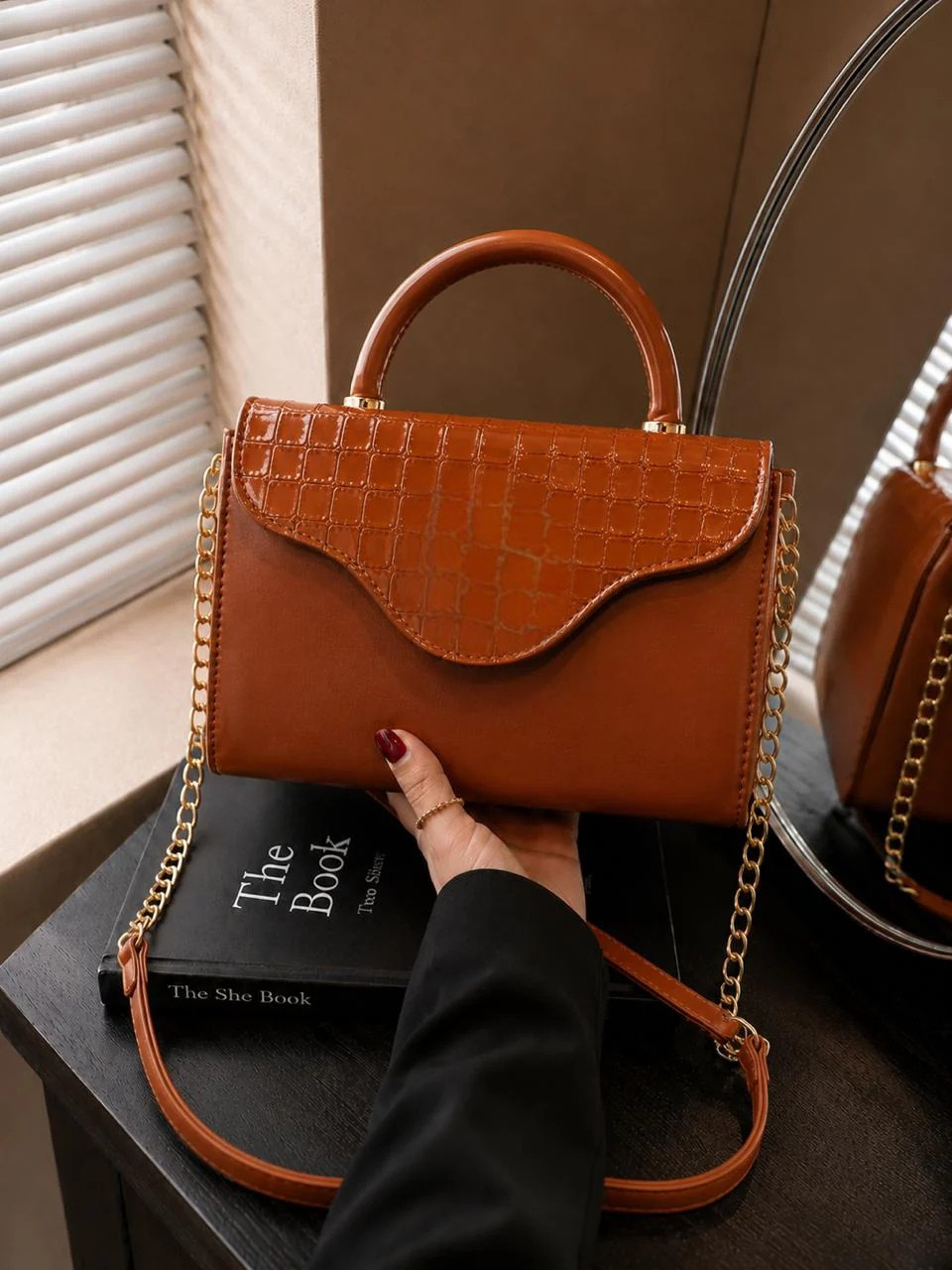 BLUSH CROC-TOP HAND BAG