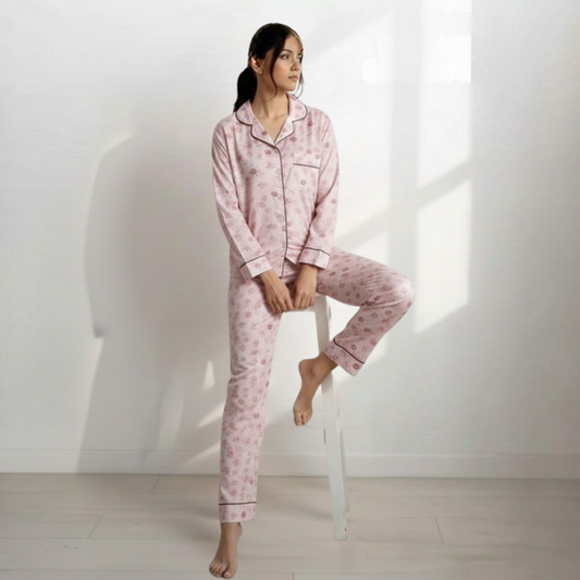 Digital Printed Button Down Night Suit - PNS-012