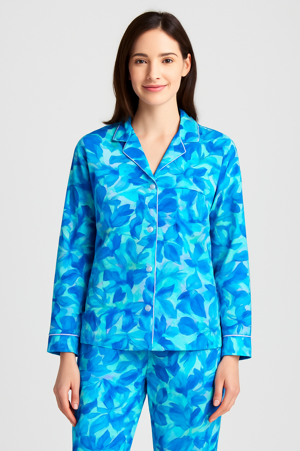 Printed Button Down Night Suit - 002