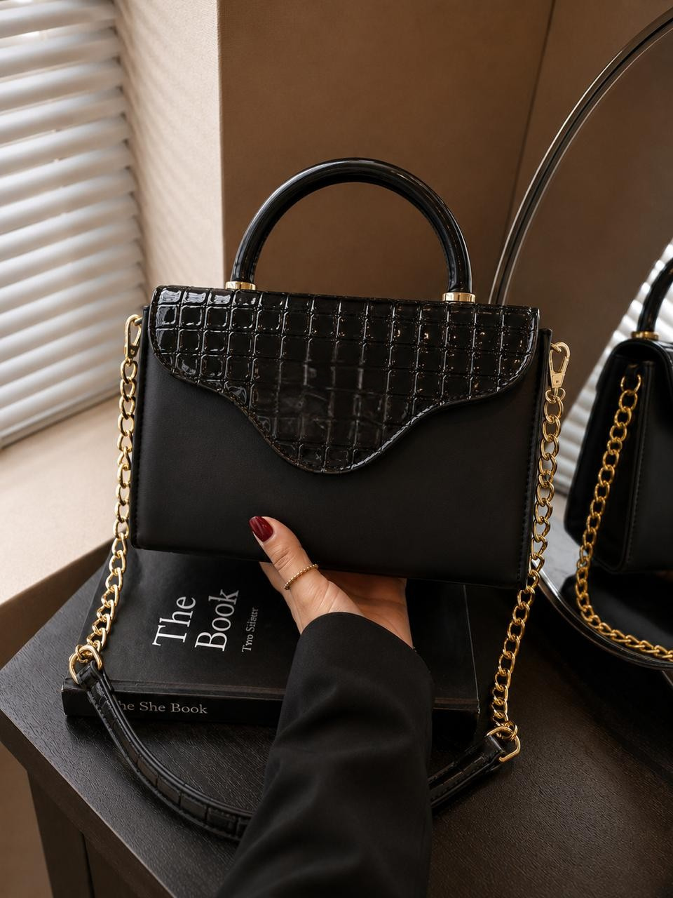 BLUSH CROC-TOP HAND BAG