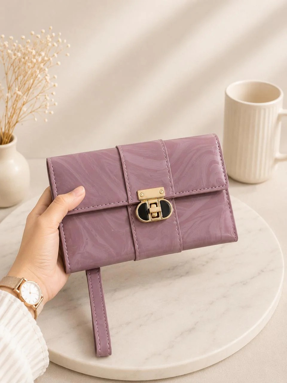 MARBLED CLUTCH SOFT BLUSH ELEGANCE