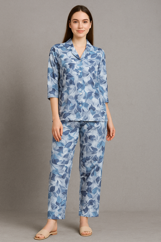 Printed Button Down Night Suit - PNS-003
