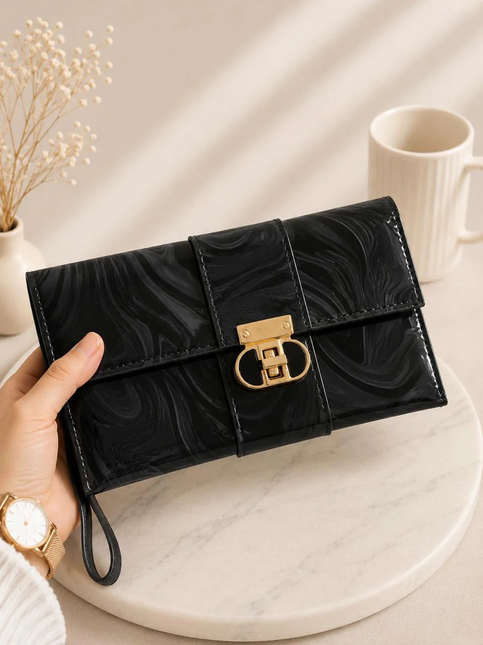MARBLED CLUTCH SOFT BLUSH ELEGANCE