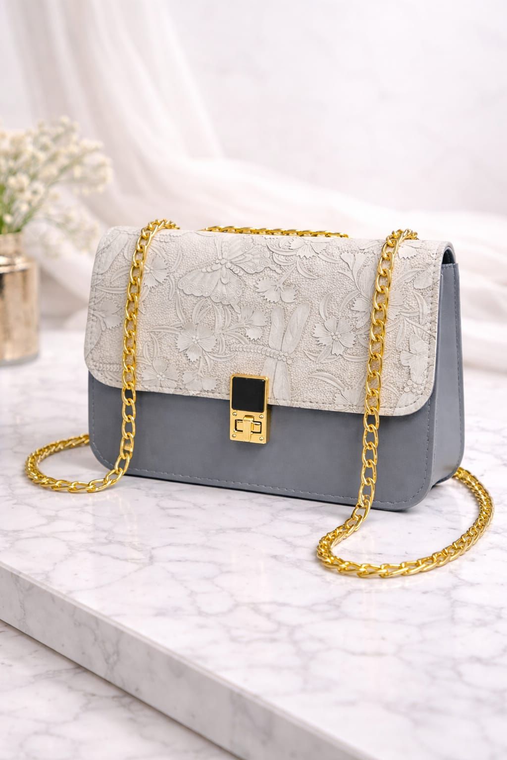 Floral Embossed Chain Bag