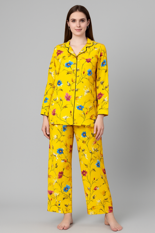Printed Button Down Night Suit - PNS-004