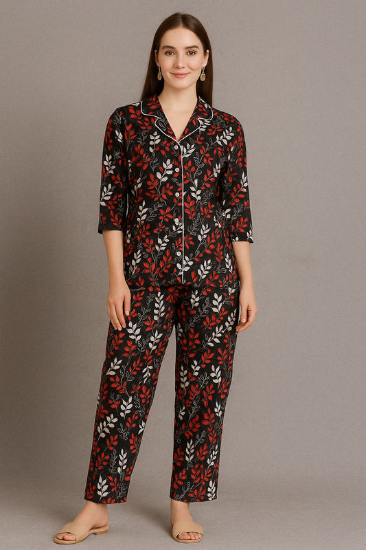 Printed Button Down Night Suit - PNS-005