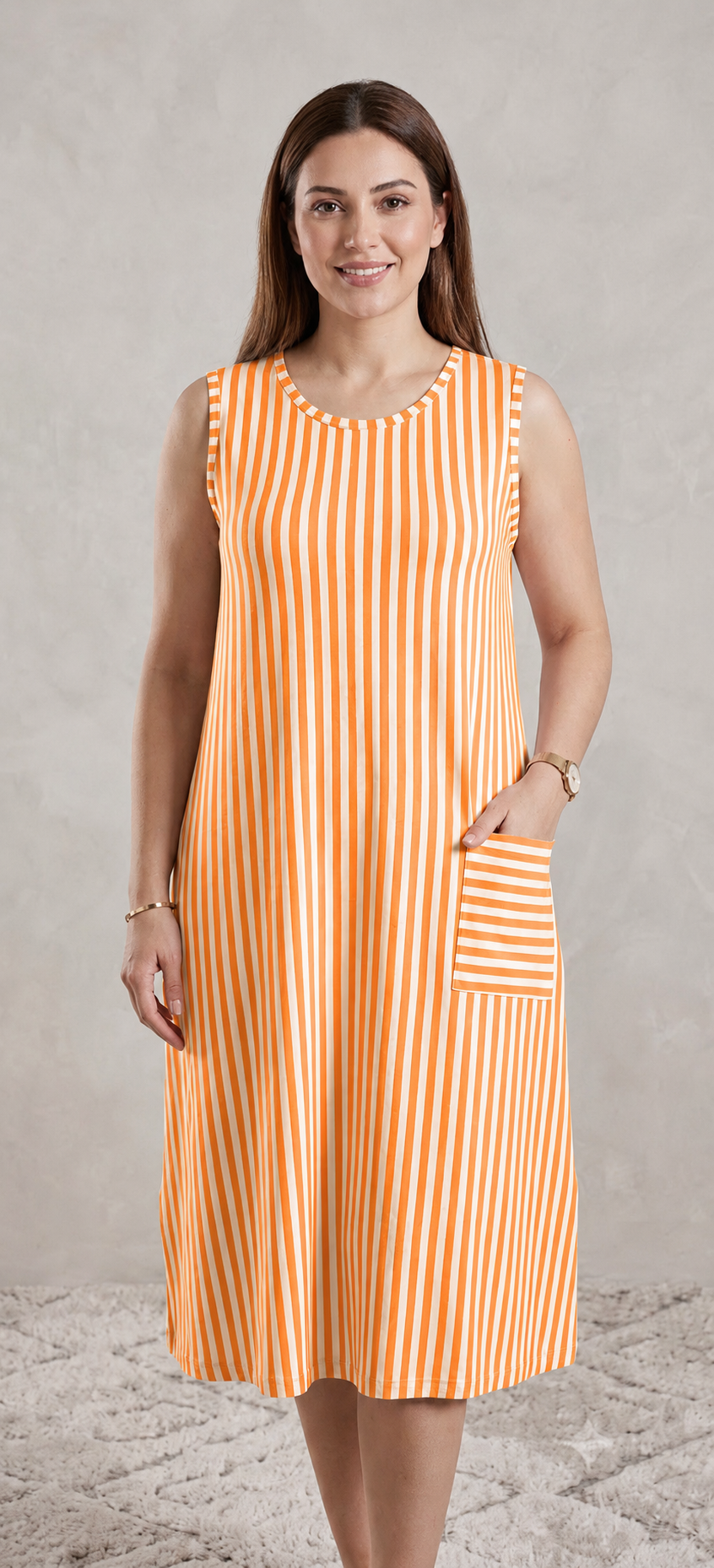 Premium Vertical Stripe Sleeveless Nighty with Pocket SBS-4