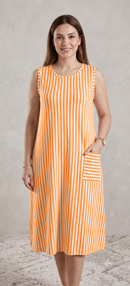 Premium Vertical Stripe Sleeveless Nighty with Pocket SBS-4