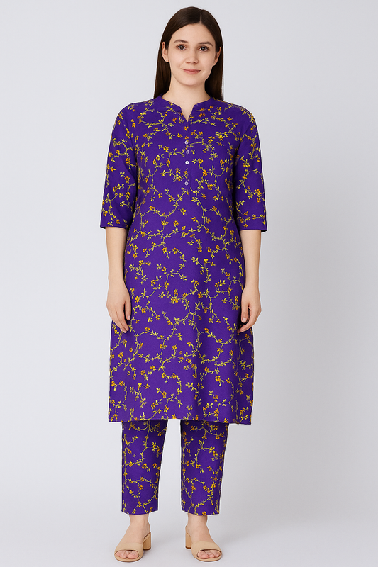 MICRO POLO COTTON- 2 PIECE-Blue With Small Flowers US-018