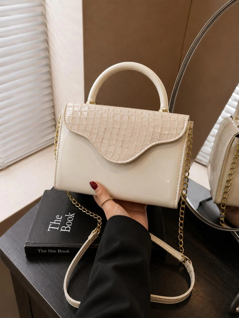 BLUSH CROC-TOP HAND BAG