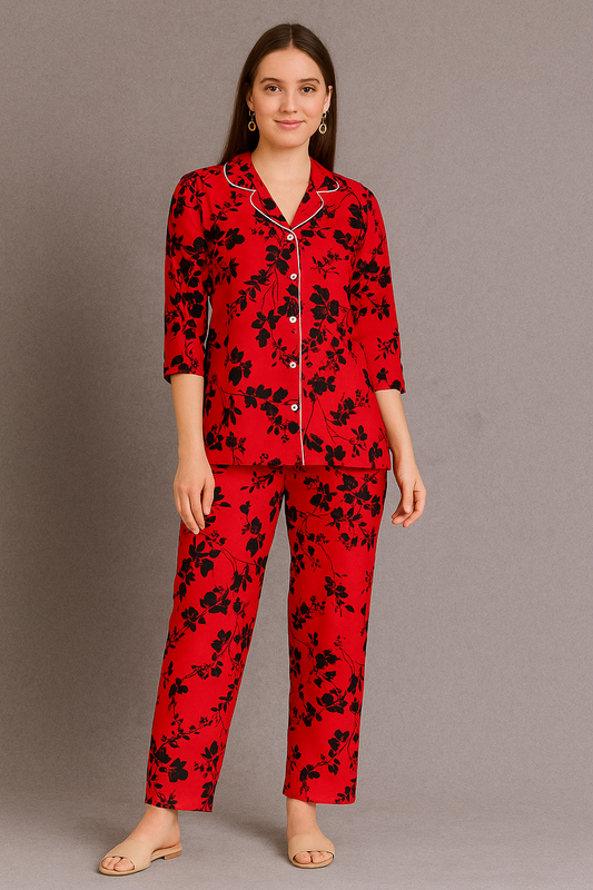 Printed Button Down Night Suit - PNS-006
