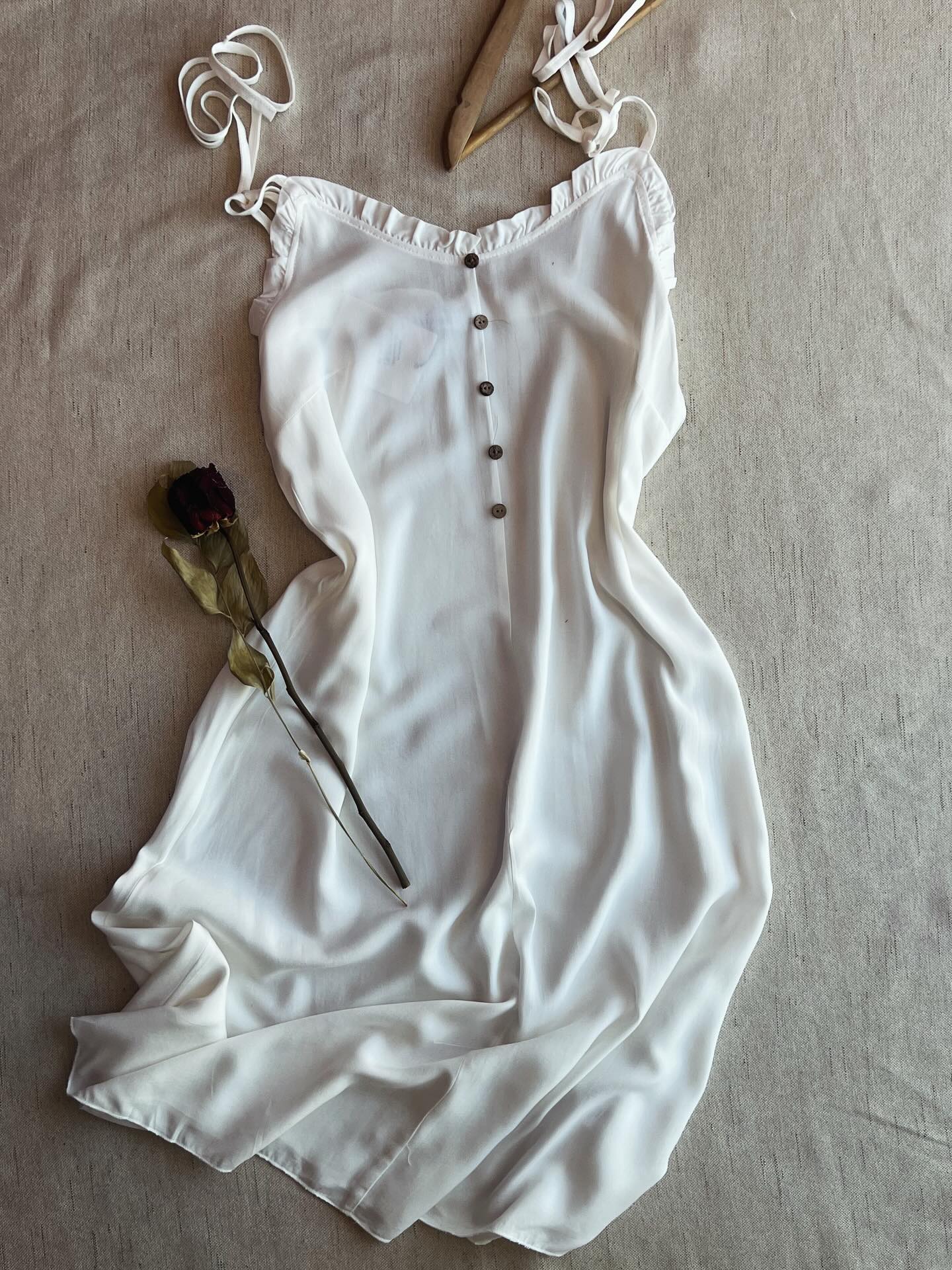 Soft Linen Tie-Shoulder Button Front Maxi Knee Length Dress SBS-5