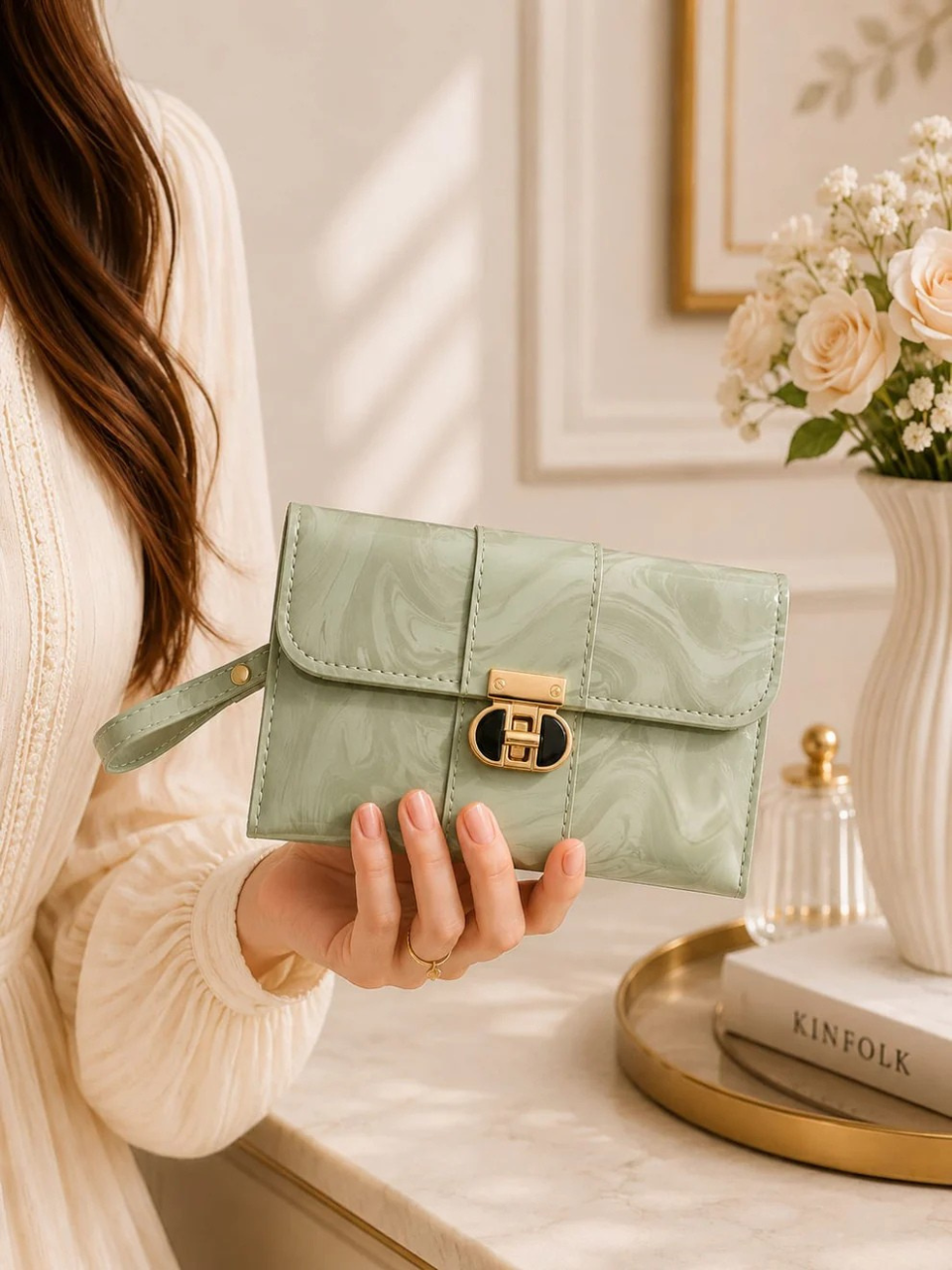 MARBLED CLUTCH SOFT BLUSH ELEGANCE