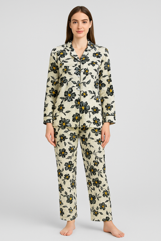 Printed Button Down Night Suit - PNS-007