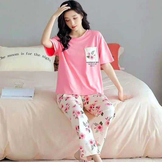 SR-POCKET PRINTED NIGHT SUIT - PINK