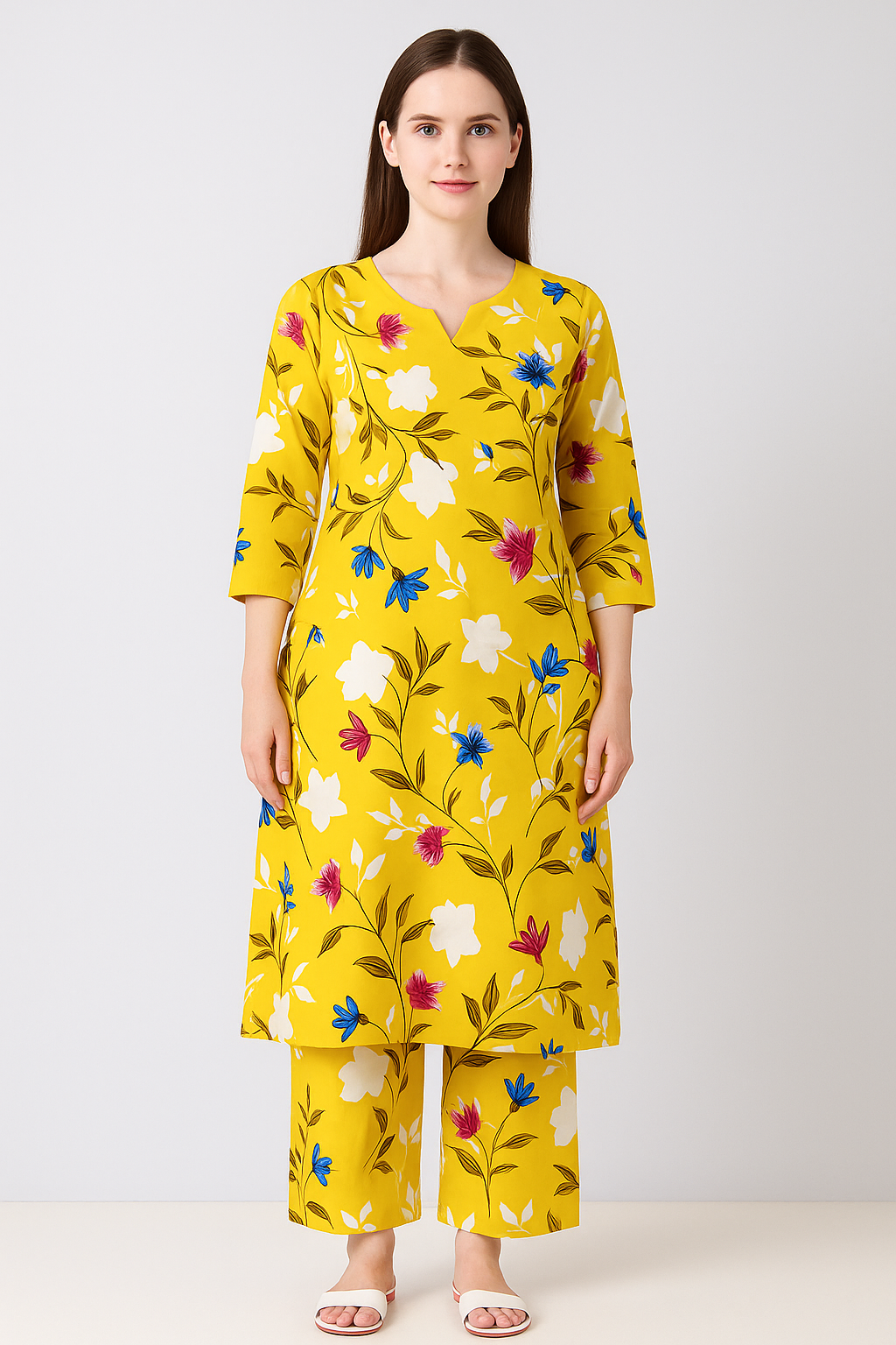 MICRO POLO COTTON- 2 PIECE-Yellow With Flowers US-002
