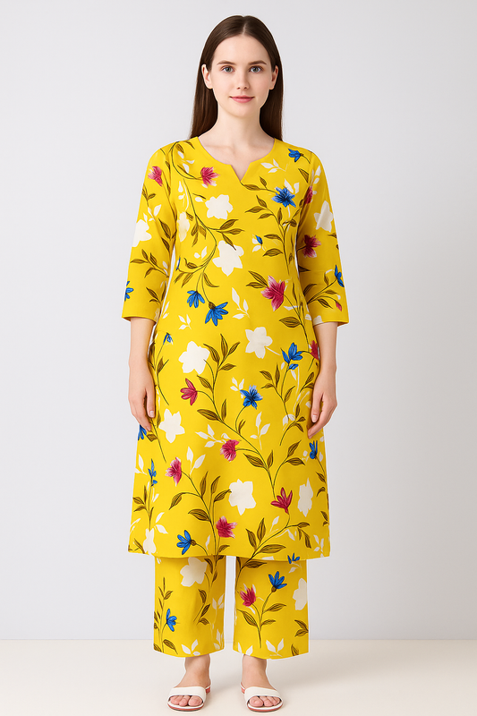 MICRO POLO COTTON- 2 PIECE-Yellow With Flowers US-002