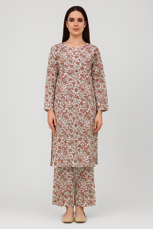 MICRO POLO COTTON- 2 PIECE-Red Flowers US-010