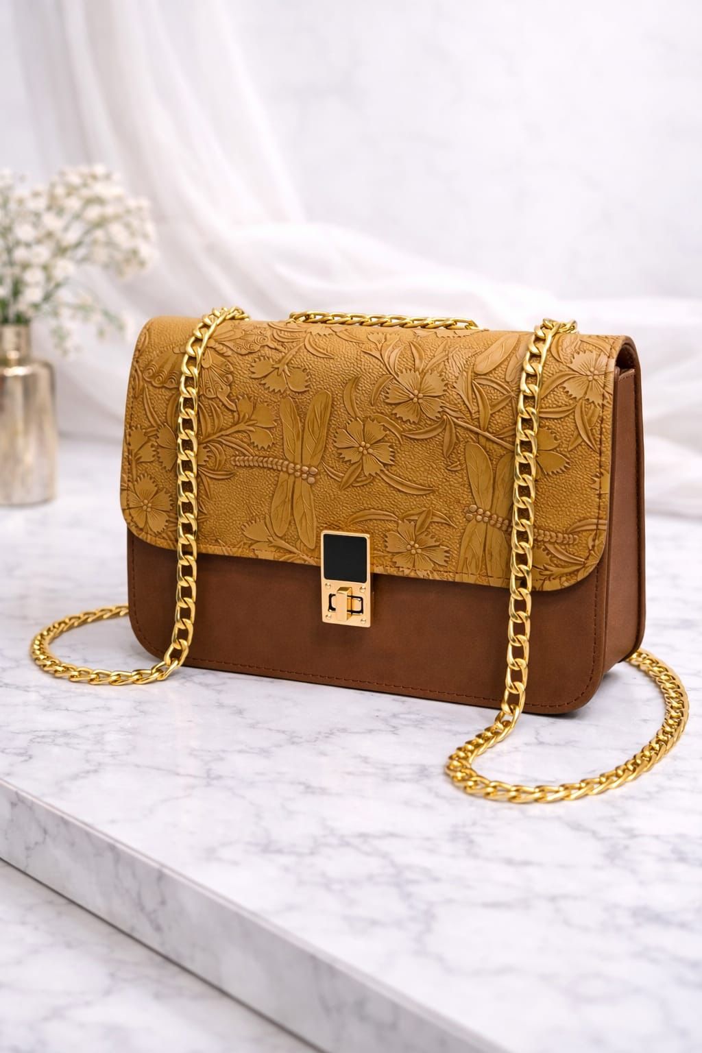 Floral Embossed Chain Bag