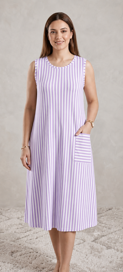 Premium Vertical Stripe Sleeveless Nighty with Pocket SBS-4