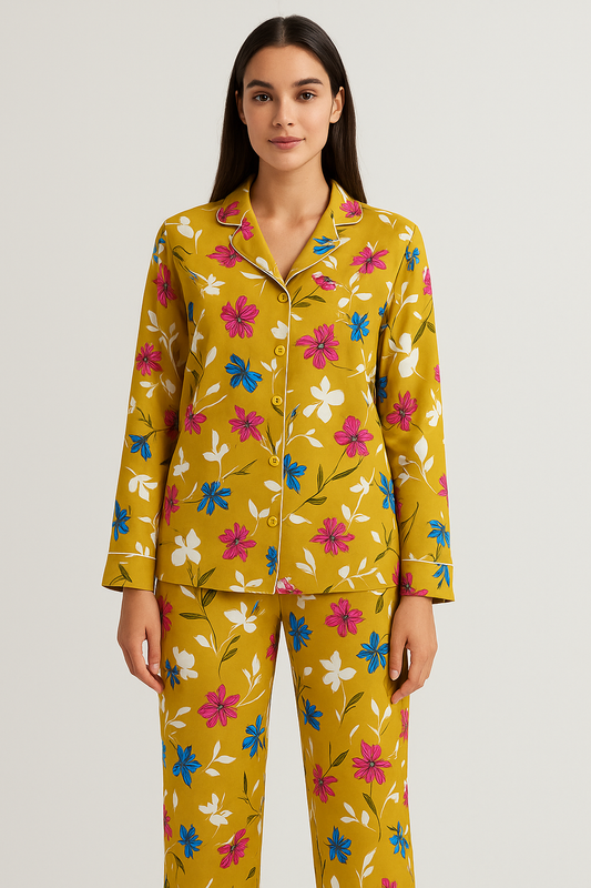 Printed Button Down Night Suit - PNS-009