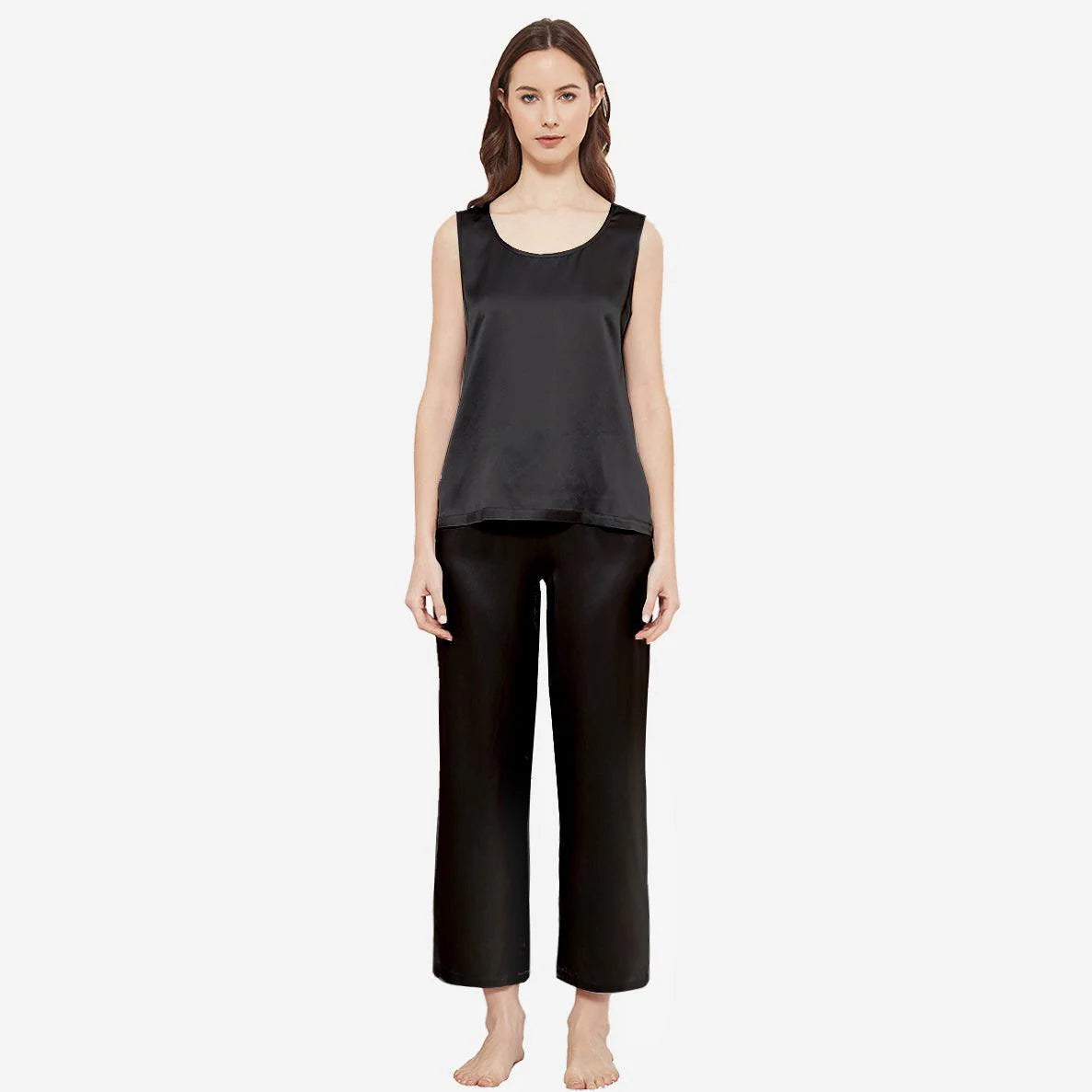 SILK TOP & PAJAMA SET - BLACK