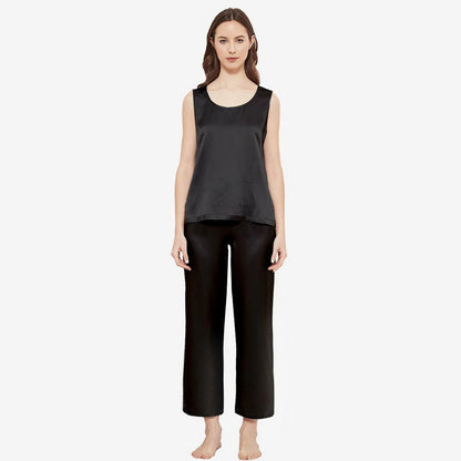 SILK TOP & PAJAMA SET - BLACK