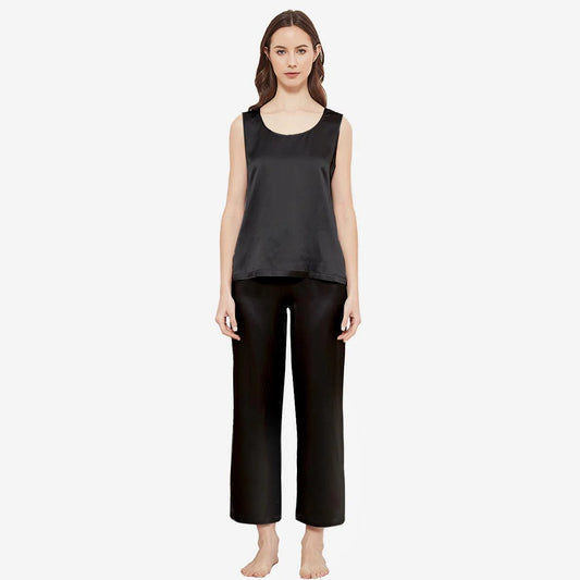 SILK TOP & PAJAMA SET - BLACK