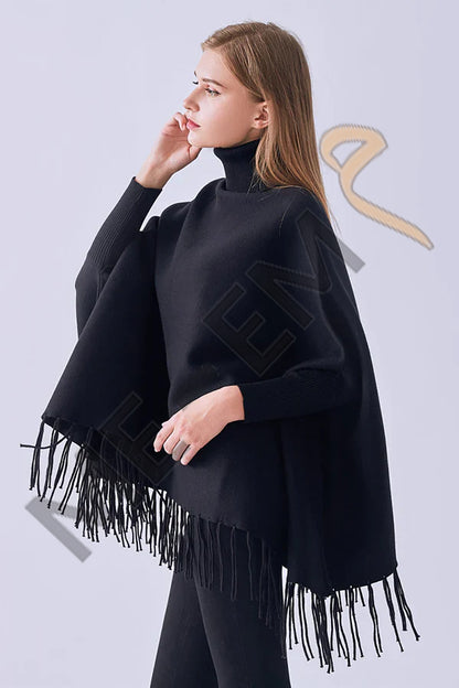 PLAIN PONCHO - BLACK