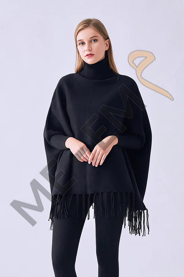 PLAIN PONCHO - BLACK