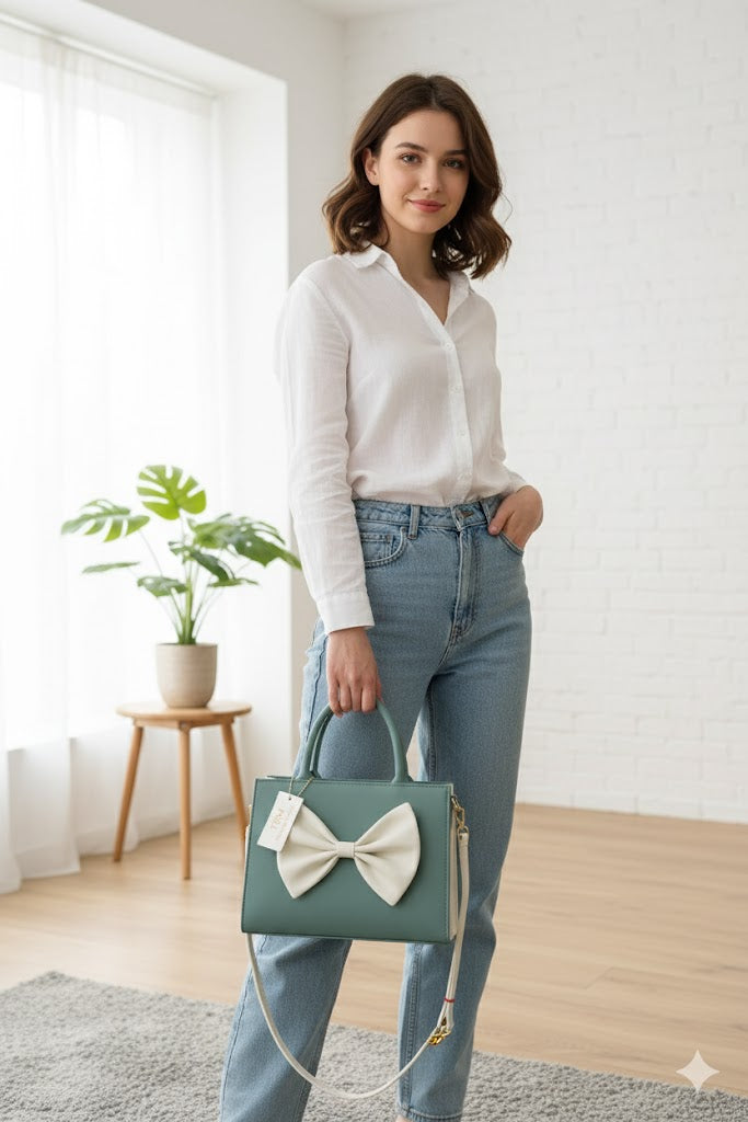 TRENDY BOW STYLE HANDBAG