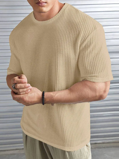 OVER-SIZED WAFFLE KNIT TEE FOR MEN - BIEGE