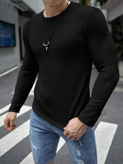 FULL SLEEVES WAFFLE KNIT TEE - BLACK